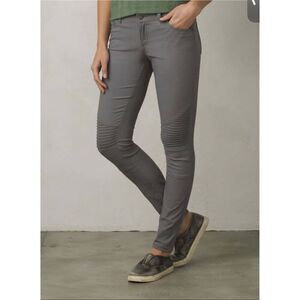 prAna Brenna Pant Moto Skinny Gravel Gray Mid Rise Hiking Outdoor Gorp Womens 14